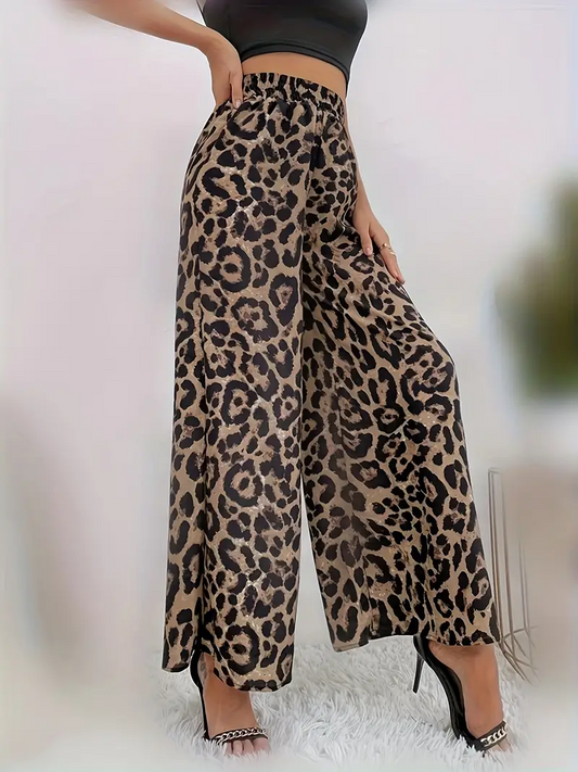 Pantalones Anchos con Estampados de Leopardo y Control de Abdomen